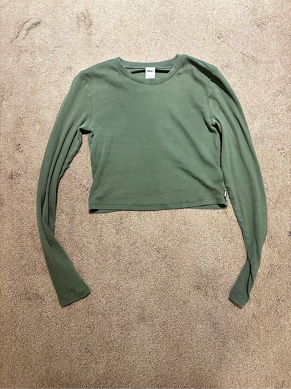 TNA Long Sleeve Crop Top in Green Size Small
